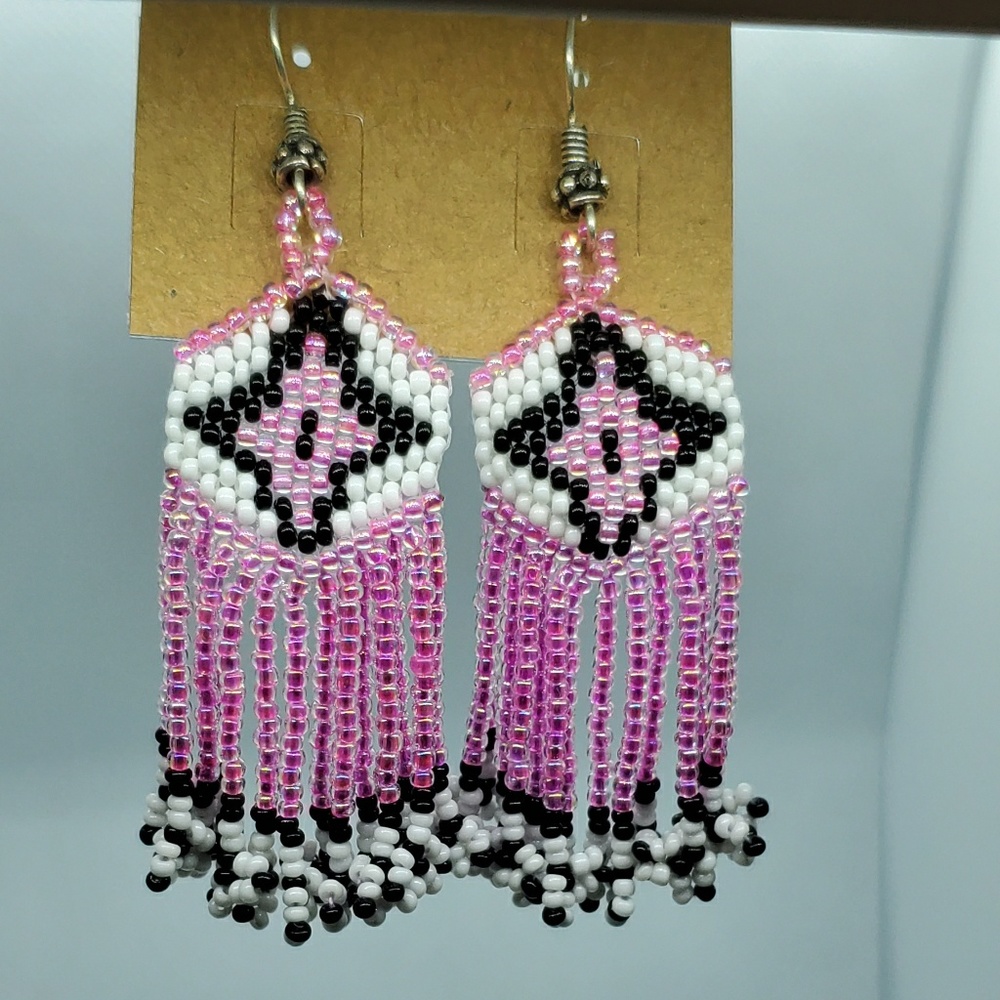 Handmade Native Beaded hanging Earrings